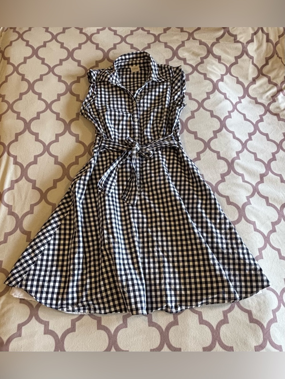 Classic Blue & White Gingham Shirt Dress with Tie Waist